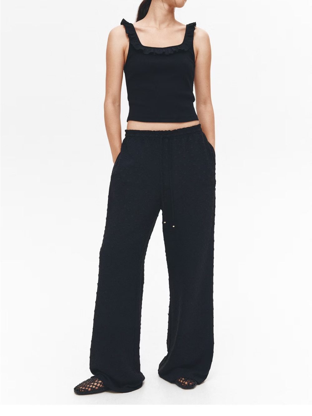 H & M Black Wide-Leg Lounge Pants
